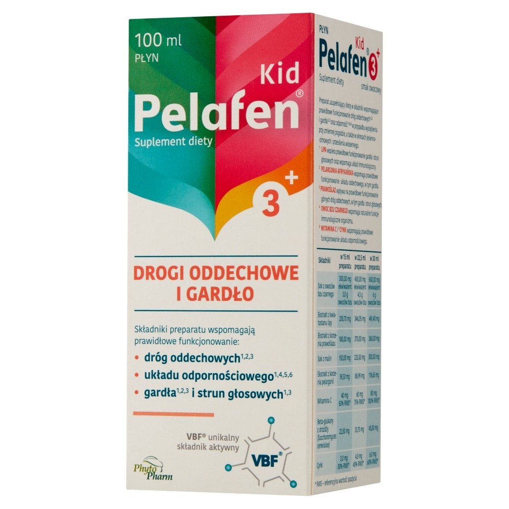 Pelafen Kid Suplement diety płyn drogi oddechowe i gardło smak owocowy 100 ml