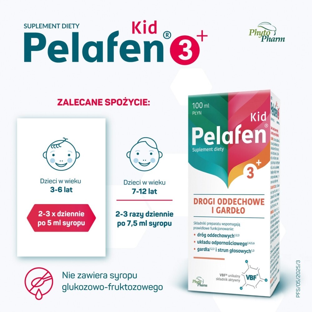 Pelafen Kid Suplement diety płyn drogi oddechowe i gardło smak owocowy 100 ml