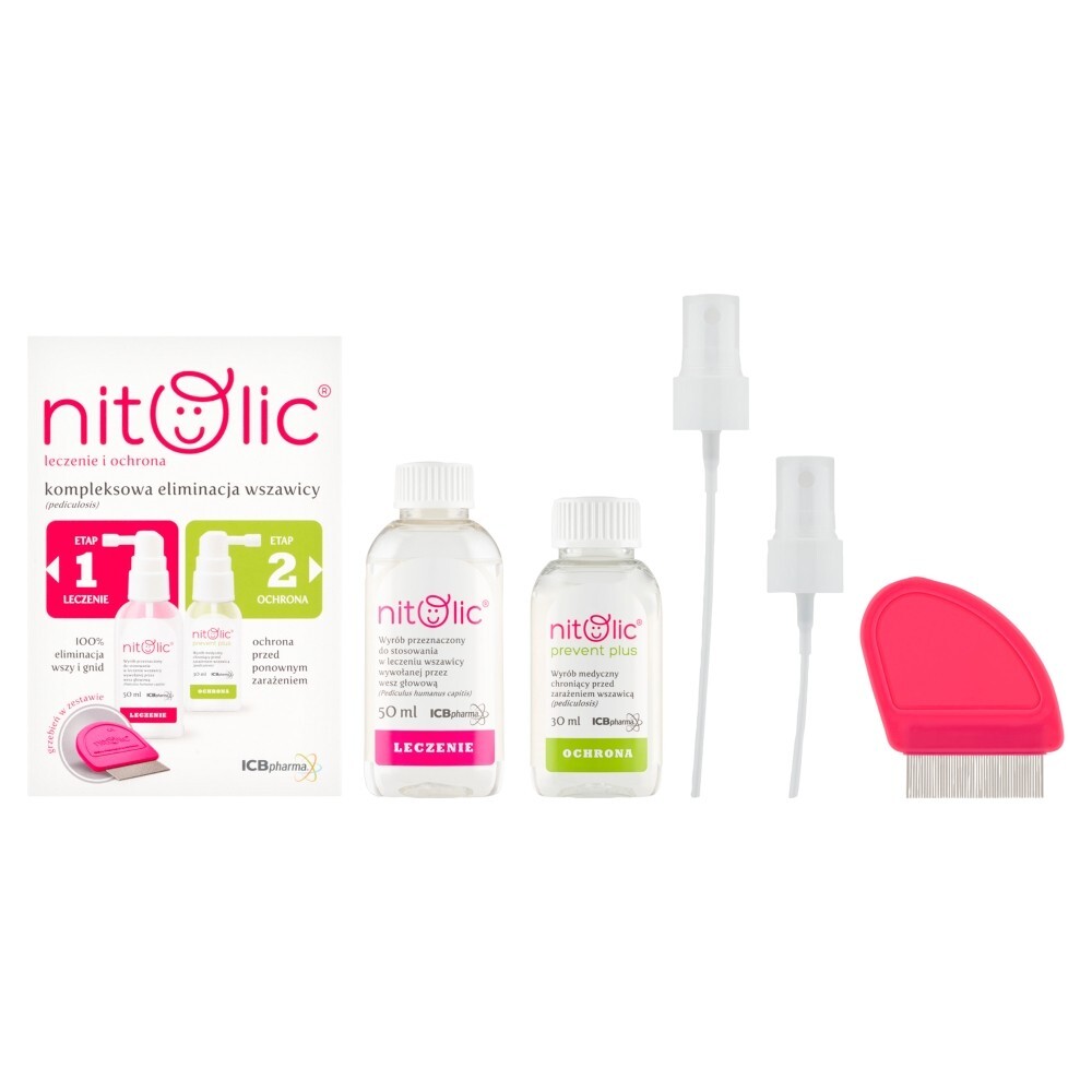 Pipi Nitolic, zestaw, leczenie i ochrona przeciw wszawicy 50 ml + 30 ml + grzebień