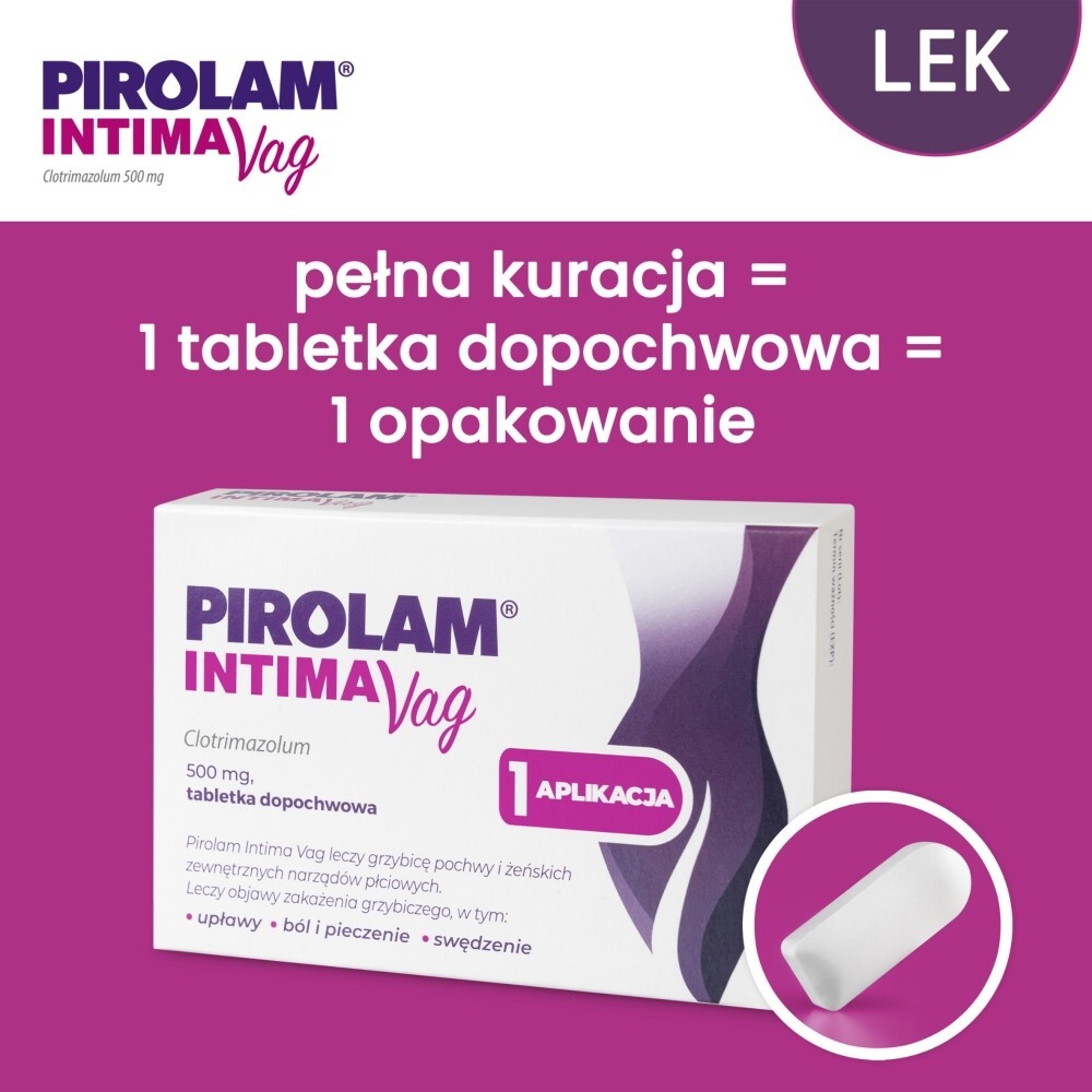 Pirolam Intima Vag, 500 mg, tabletka dopochwowa, 1 tabletka