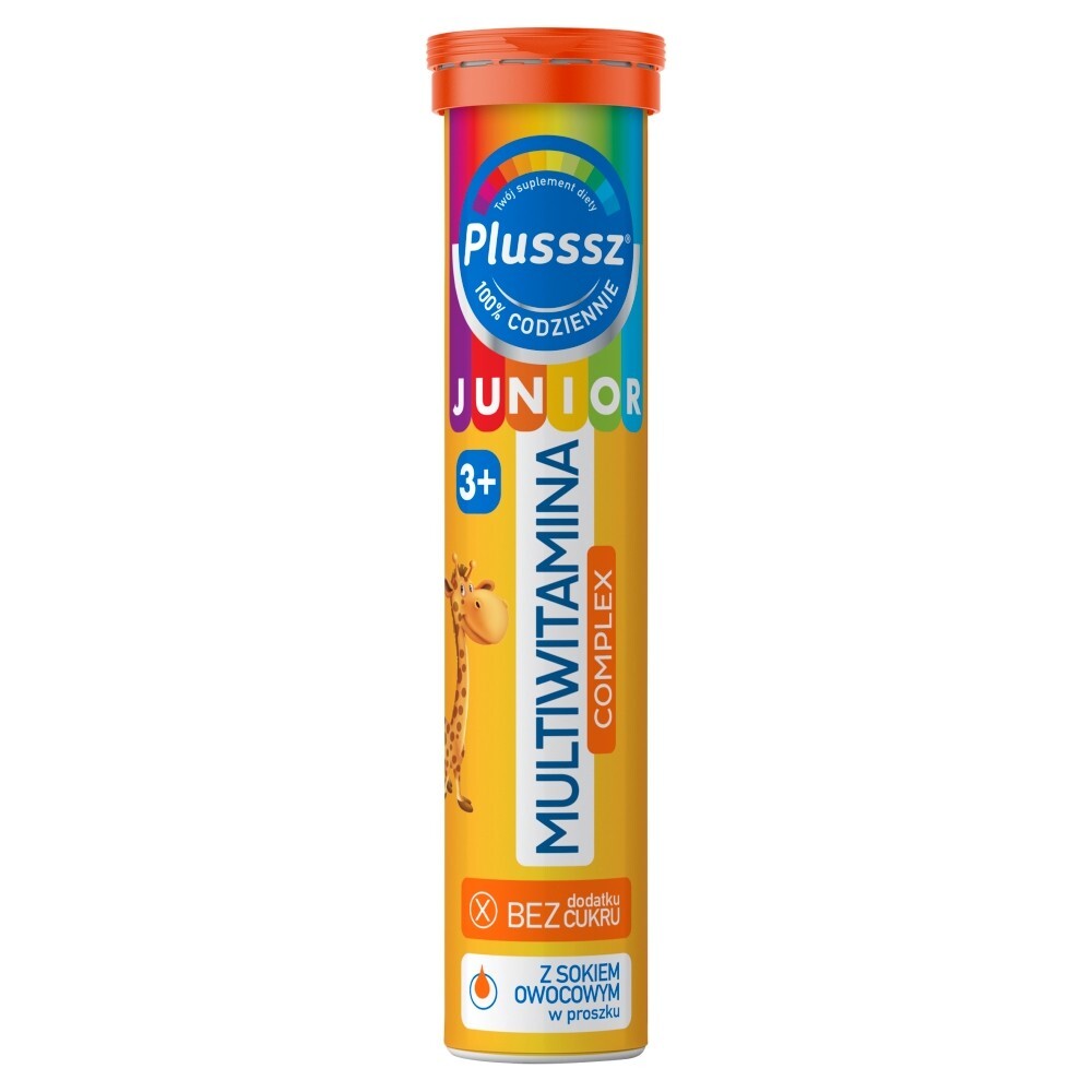Plusssz Junior Multiwitamina Complex, tabletki musujące, smak tropikalny, 20 tabletek