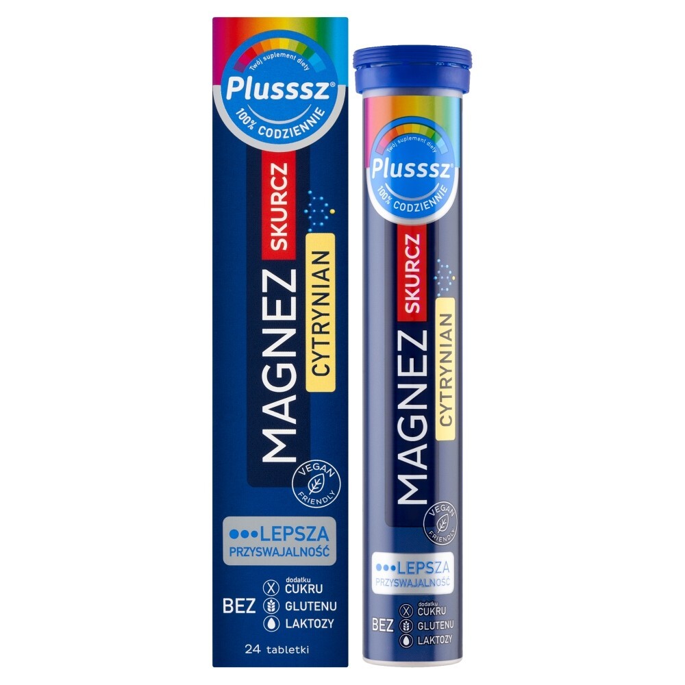 Plusssz Magnez Skurcz Cytrynian, tabletki musujące, 24 tabletki