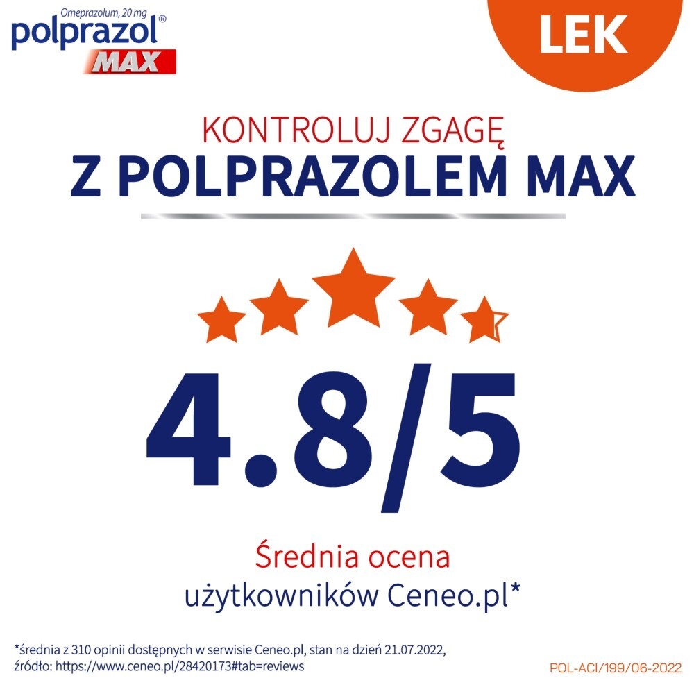 Polprazol Max, 20 mg, kapsułki dojelitowe, twarde, 14 kapsułek