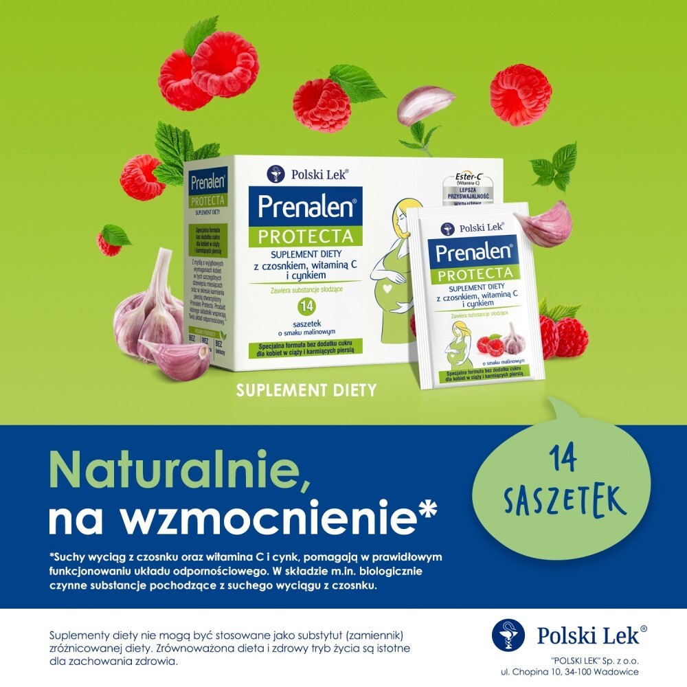 Prenalen, proszek do rozpuszczania o smaku malinowym, 5 g, 14 saszetek