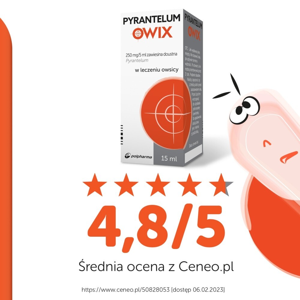 Pyrantelum OWIX, 250 mg / 5 ml, zawiesina doustna, 15 ml