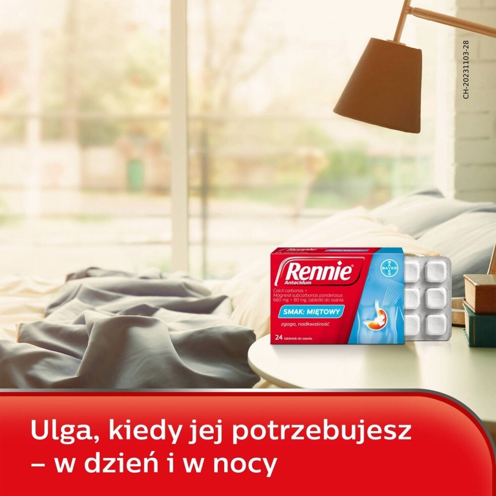 Rennie Antacidum, 680 mg+80 mg, tabletki do ssania, smak miętowy, 24 sztuki