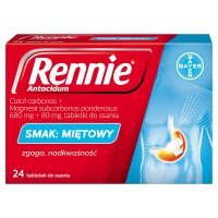 Rennie Antacidum, 680 mg+80 mg, tabletki do ssania, smak miętowy, 24 sztuki