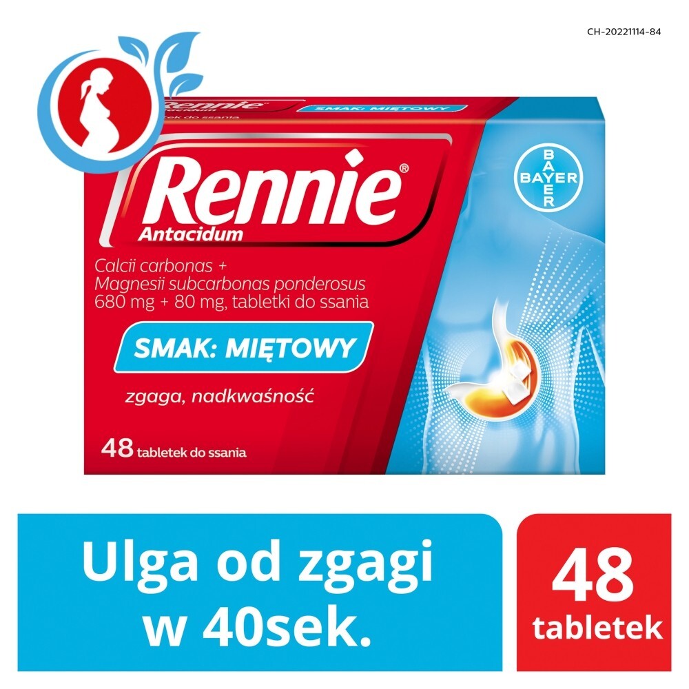 Rennie Antacidum Tabletki do ssania smak miętowy 48 sztuk