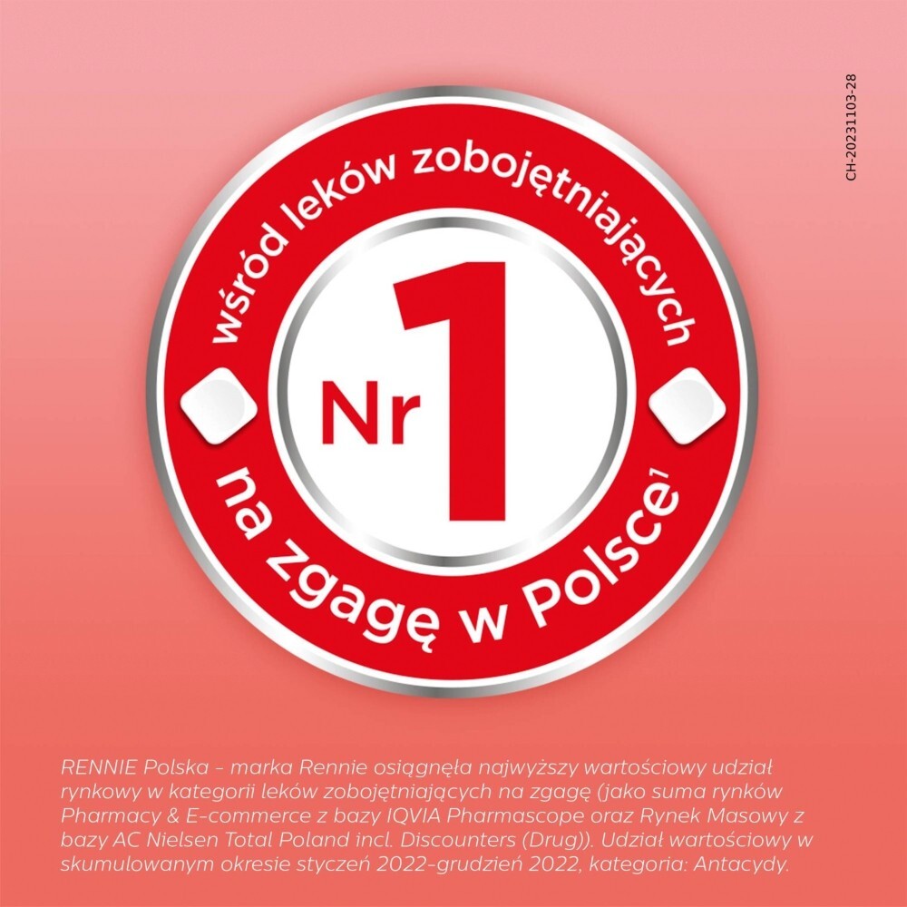 Rennie Fruit, 680 mg + 80 mg, tabletki do ssania, smak owocowy, 24 tabletki