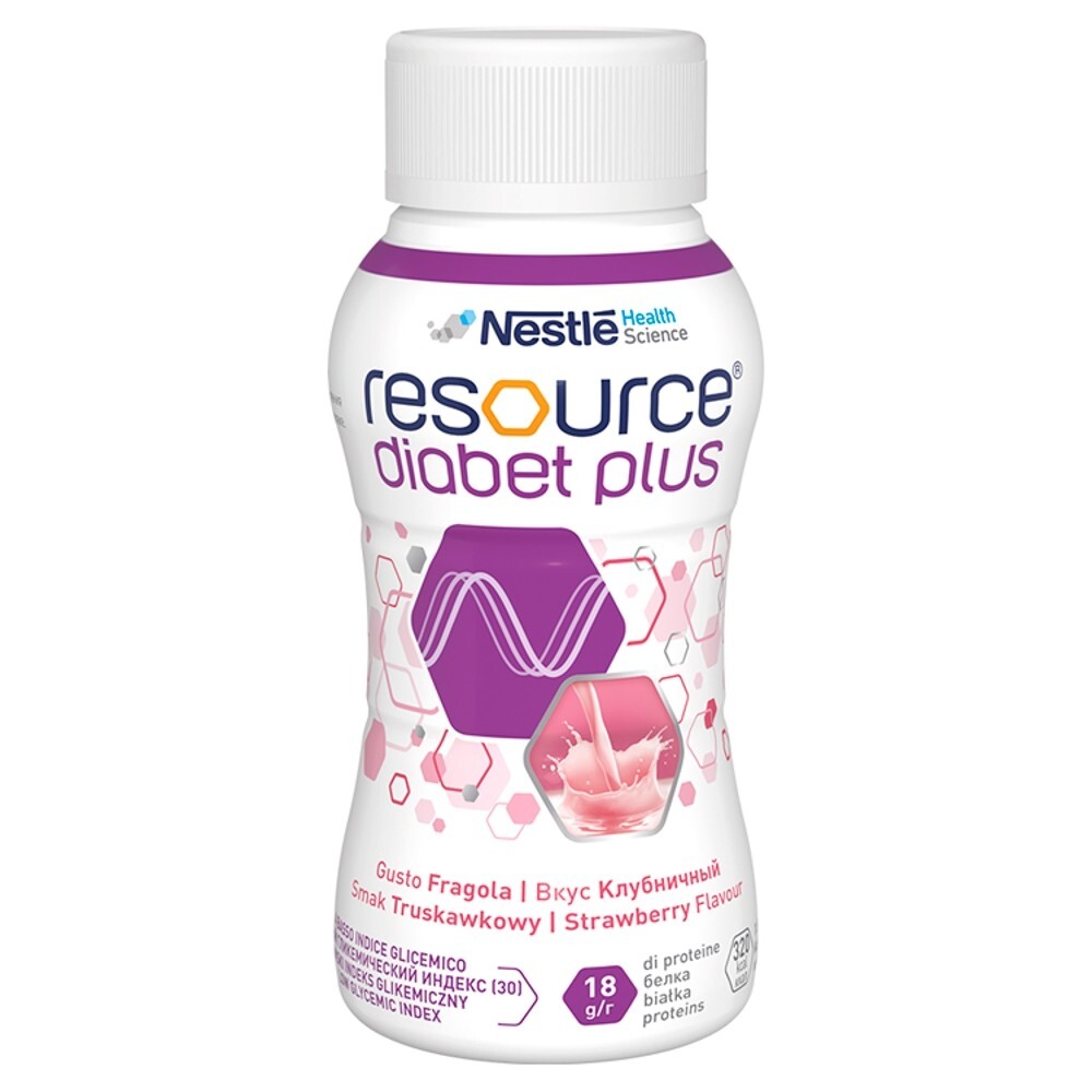 Resource Diabet Plus, dieta kompletna w płynie, smak truskawkowy, 4 x 200 ml