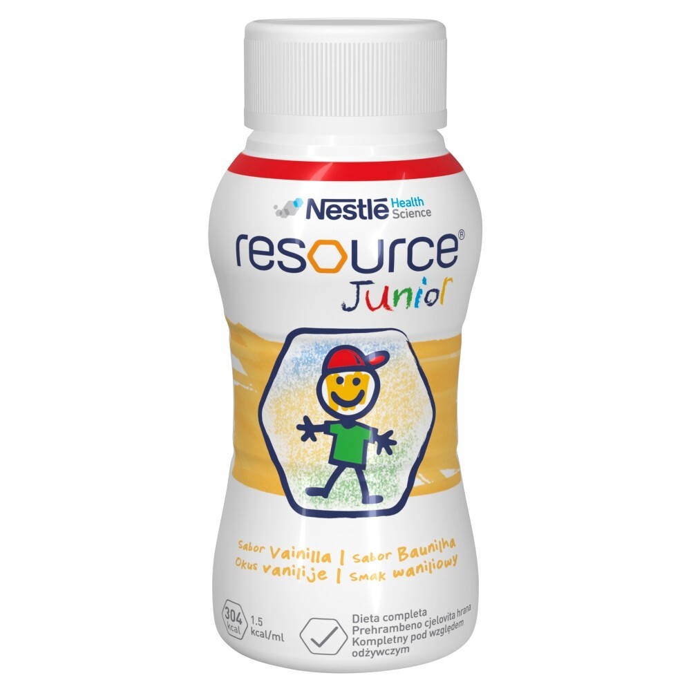 Resource Junior, płyn o smaku waniliowym, 4 x 200 ml
