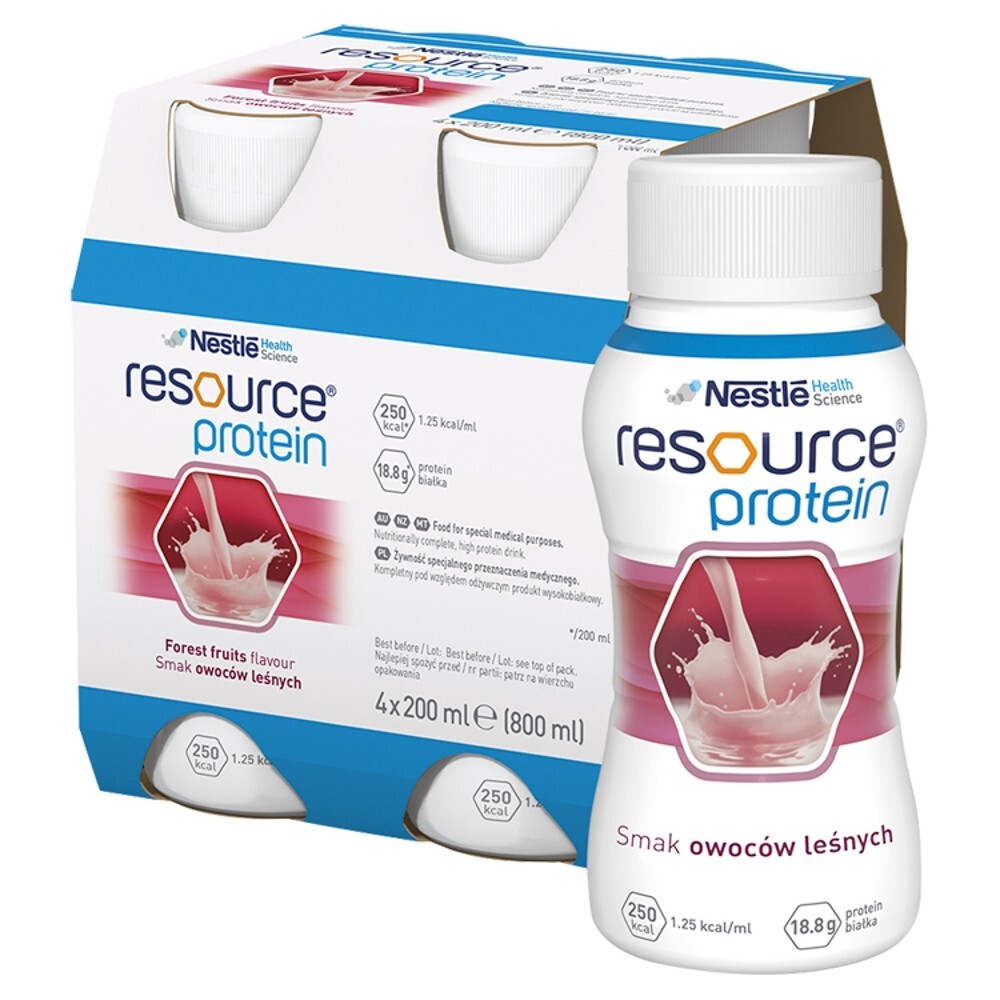 Resource Protein, płyn o smaku owoców leśnych, 200 ml, 4 sztuki