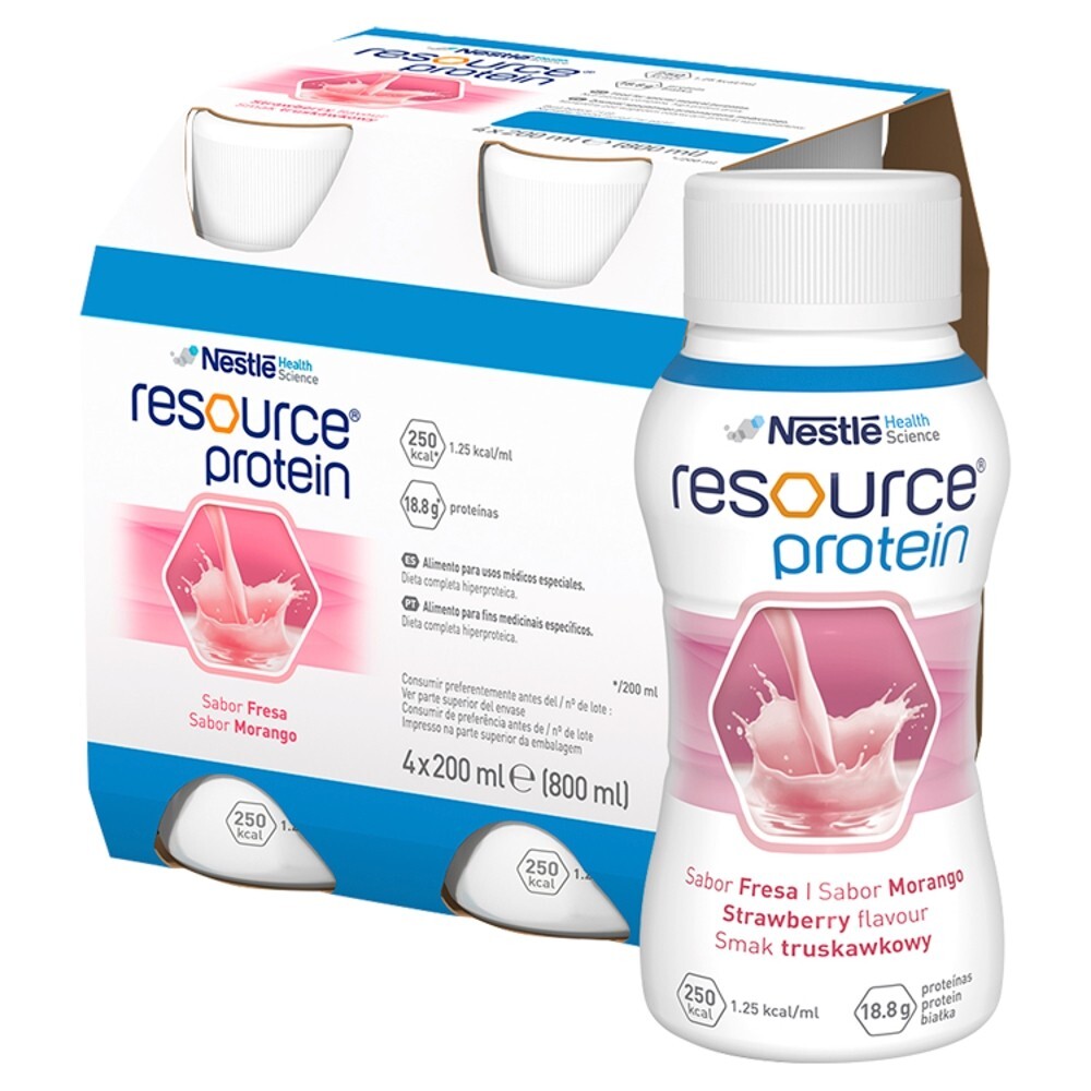 Resource Protein, płyn, smak truskawkowy, 4 x 200 ml