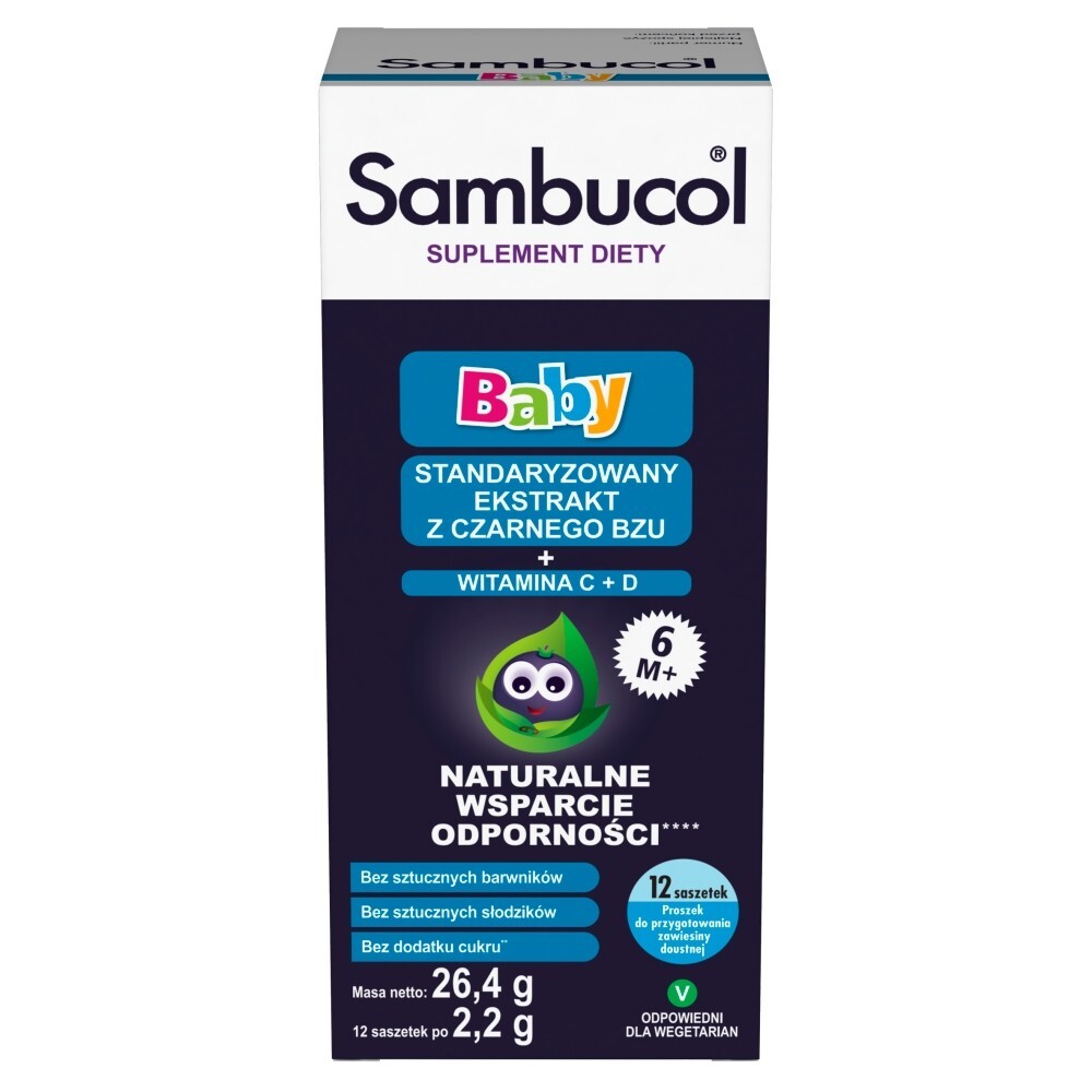 Sambucol Baby, proszek do przygotowania zawiesiny doustej, 2,2 g, saszetki, 12 sztuk
