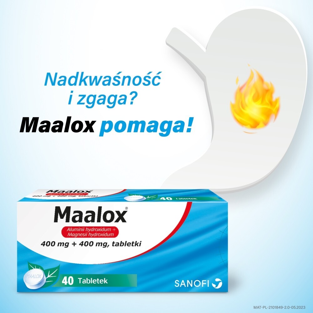 Sanofi Maalox 400 mg + 400 mg Tabletki 40 sztuk