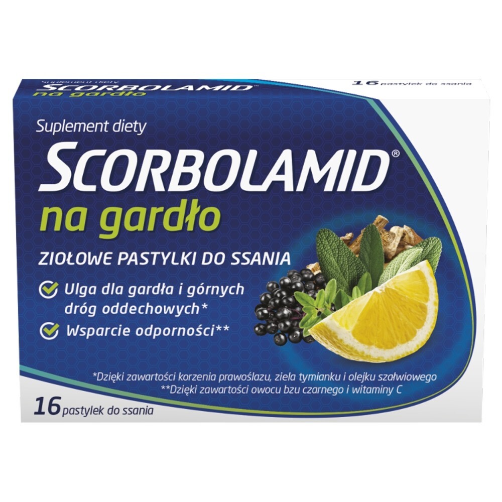 Scorbolamid na gardło, pastylki do ssania, 16 tabletek
