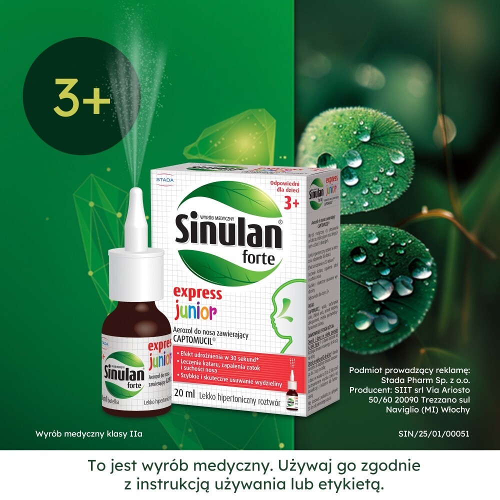 Sinulan Forte Express Junior Wyrób medyczny aerozol do nosa 20 ml