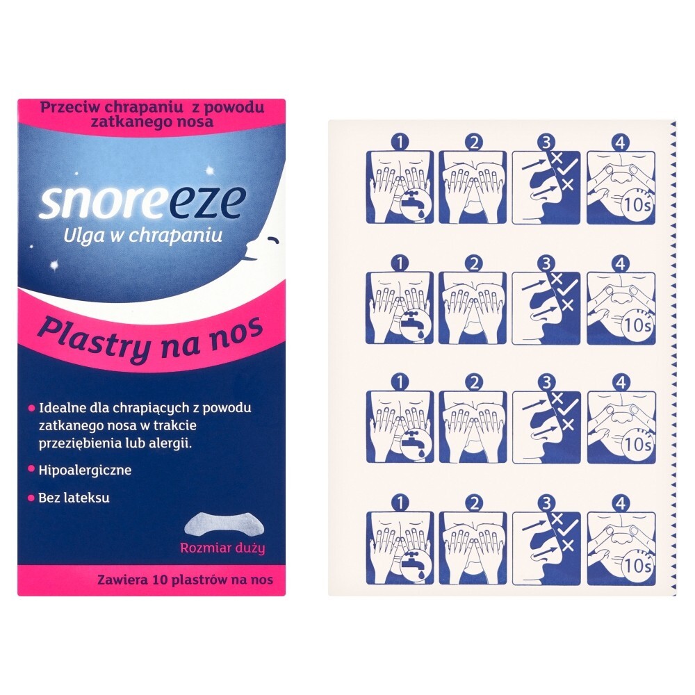 Snoreeze, plastry na nos, ułatwiające oddychanie, duże, 10 sztuk