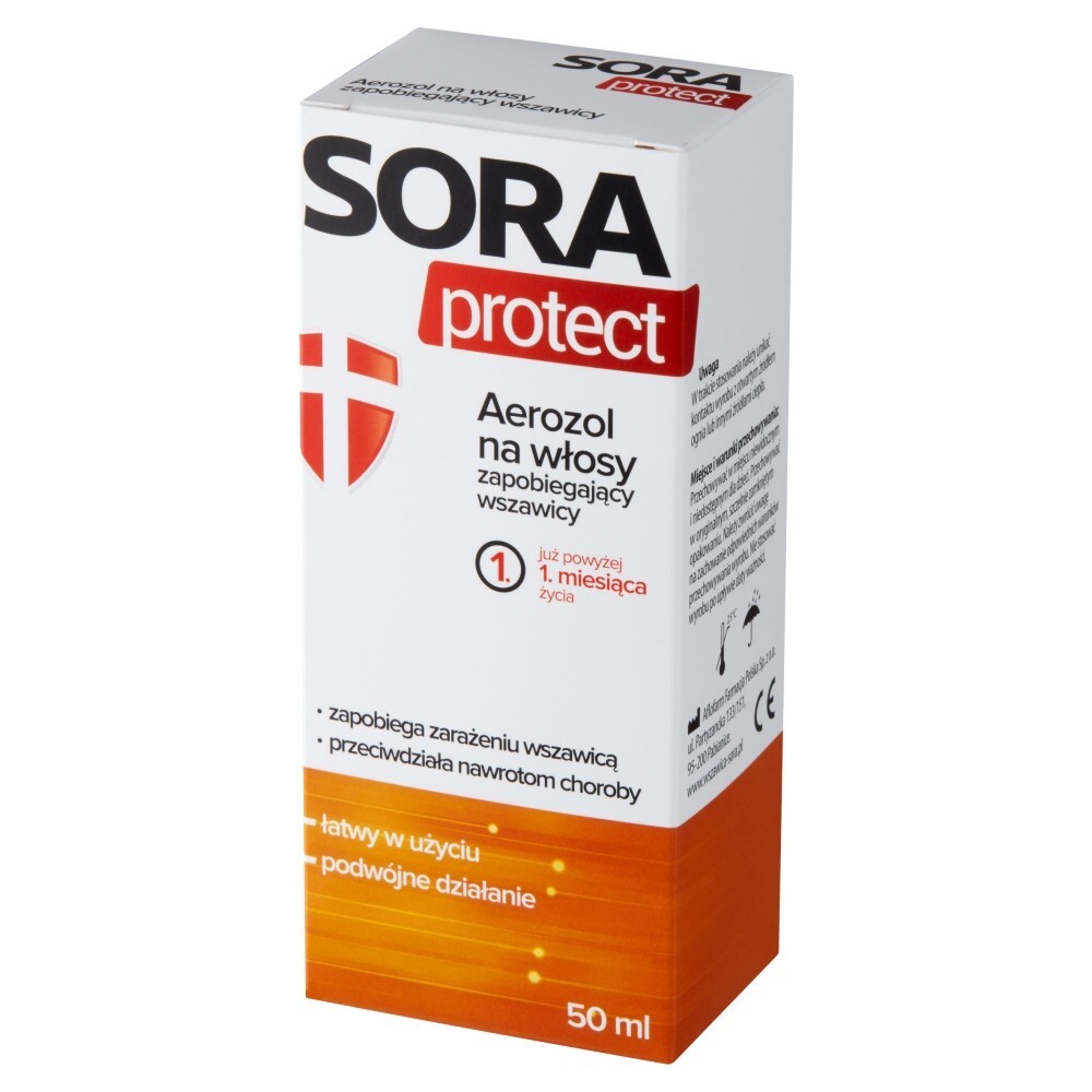 Sora Protect, aerozol na włosy zapobiegający wszawicy, 50 ml