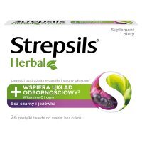 Strepsils Herbal, smak czarnego bzu i jeżówki, bez cukru, 24 pastylki do ssania