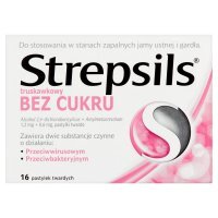 Strepsils truskawkowy bez cukru Pastylki twarde 16 sztuk