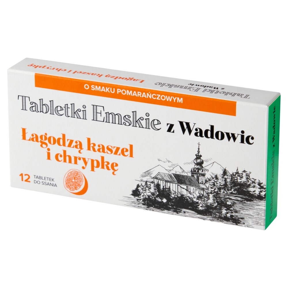 Tabletki Emskie z Wadowic, tabletki do ssania, o smaku pomarańczowym, 12 tabletek