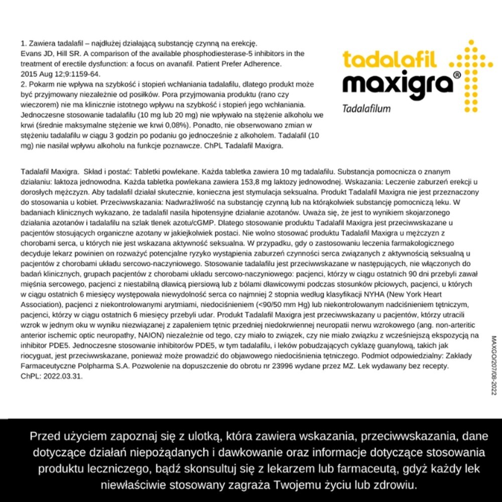 Tadalafil Maxigra, 10 mg, tabletki powlekane, 2 tabletki