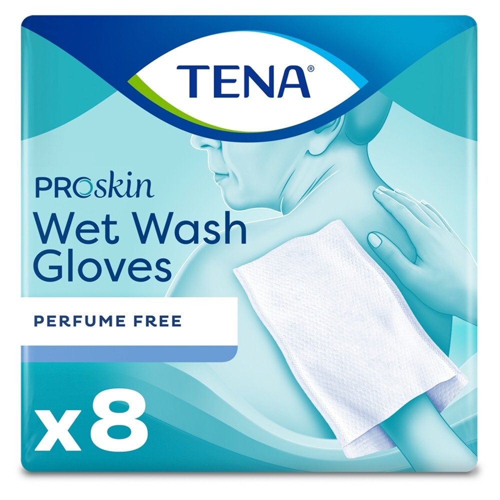 Tena ProSkin Wet Wash Gloves, nawilżane myjki higieniczne, 8 sztuk