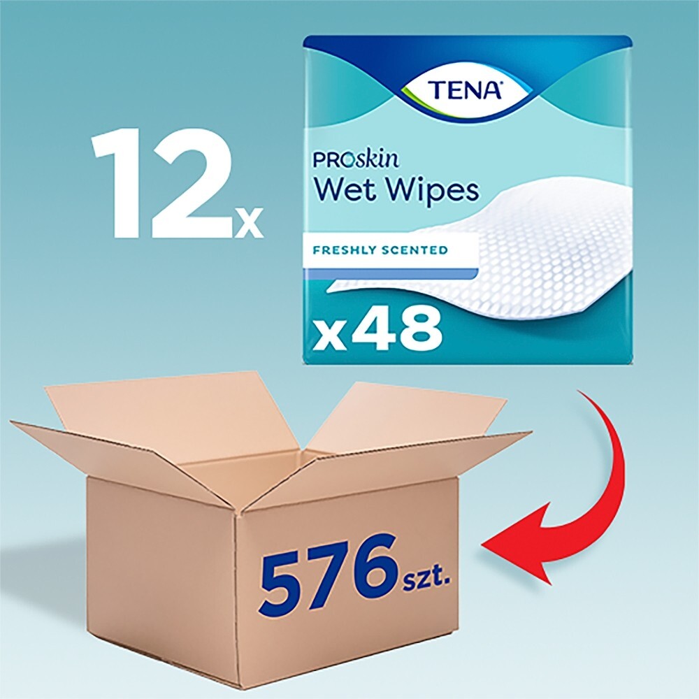 Tena Wet Wipes, chusteczki nawilżane 3w1, z klipsem, 48 sztuk