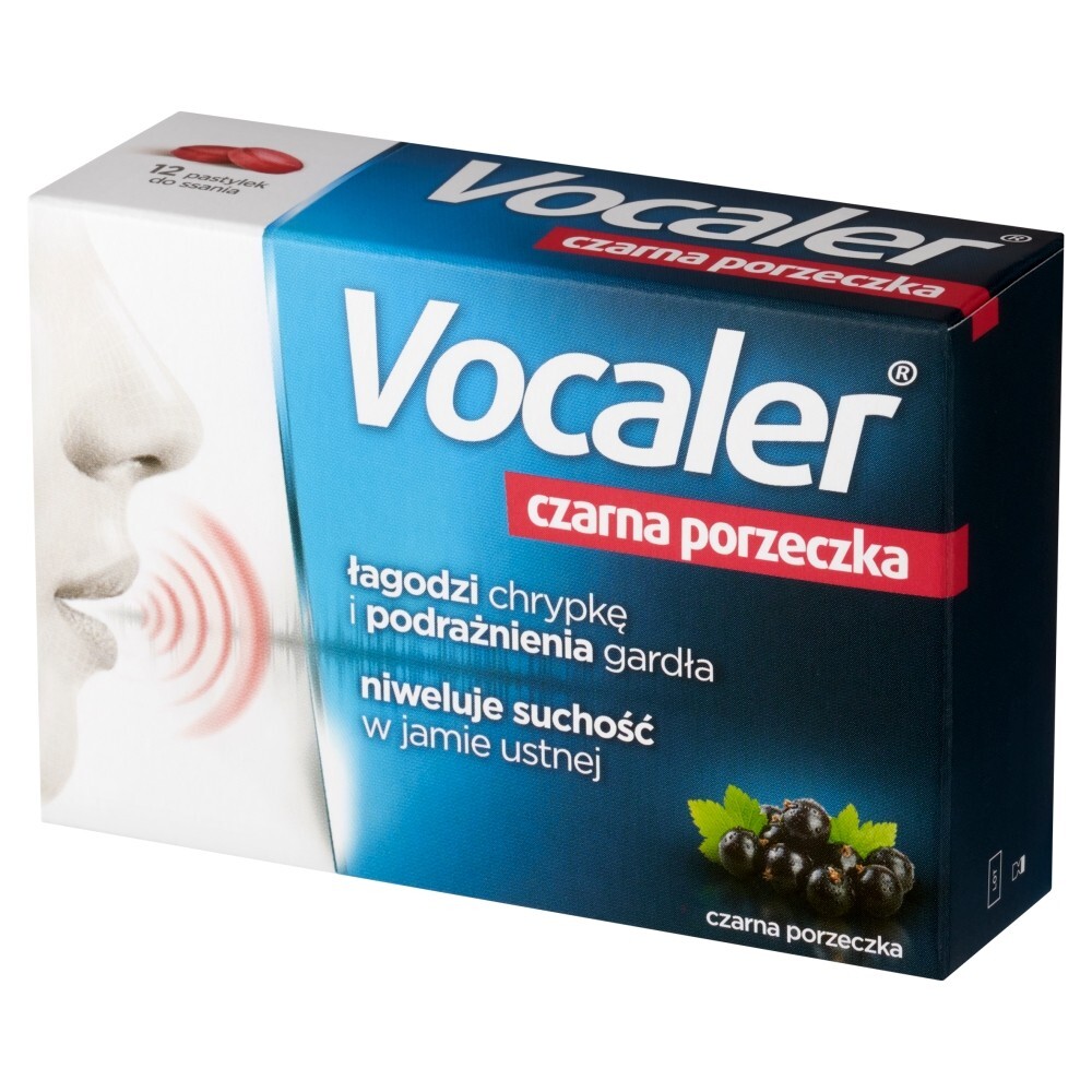 Vocaler czarna porzeczka, pastylki do ssania, 12 pastylek