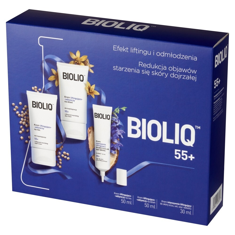 Zestaw Promocyjny Bioliq 55+, krem na dzień, 50 ml + krem na noc, 50 ml + krem do skóry wokół oczu, ust, 30 ml