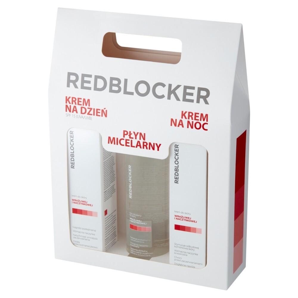 Zestaw: RedBlocker krem na dzień 50 ml + krem na noc 50 ml + płyn micelarny 200 ml